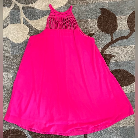 Lulu's Tell Me Sleeveless Fuchsia Mini Swing Dress TB3 - Picture 2 of 8